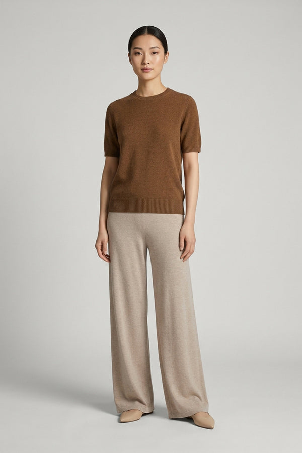 Girocollo Mezza Manica in Puro Cashmere Terracotta