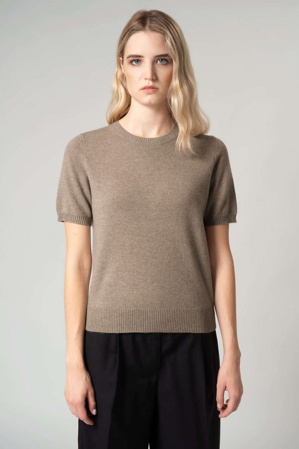 Girocollo Mezza Manica in Puro Cashmere Derby