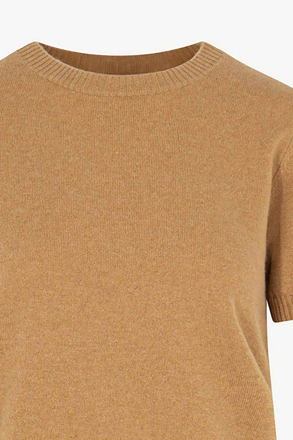 Girocollo Mezza Manica in Puro Cashmere Cammello