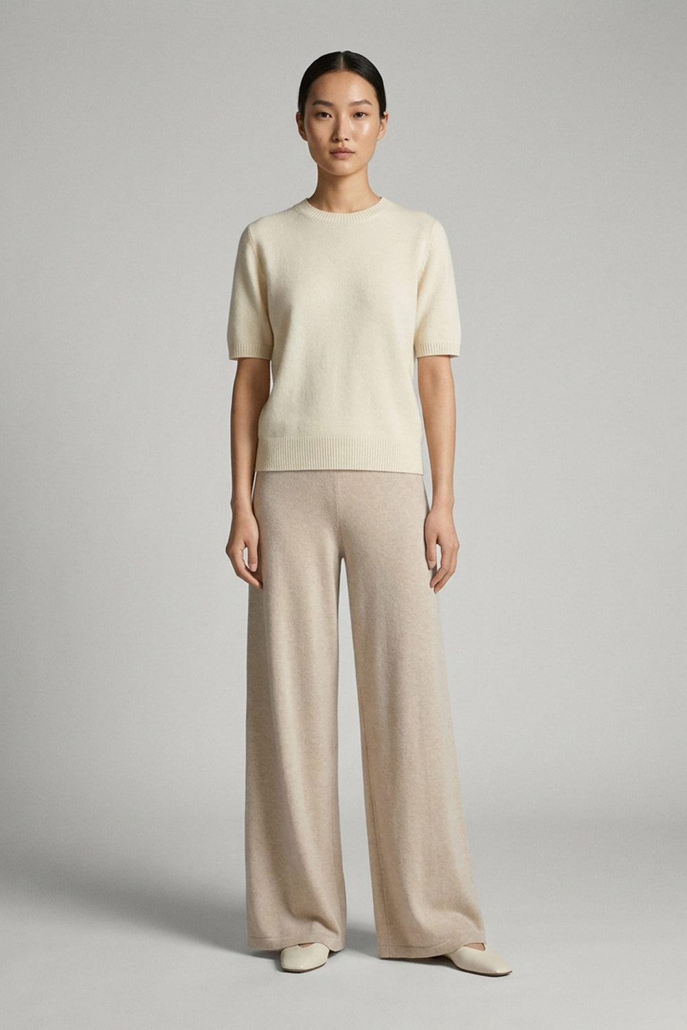 Ivory Pure Cashmere Crew Neck Short-sleeve Sweater