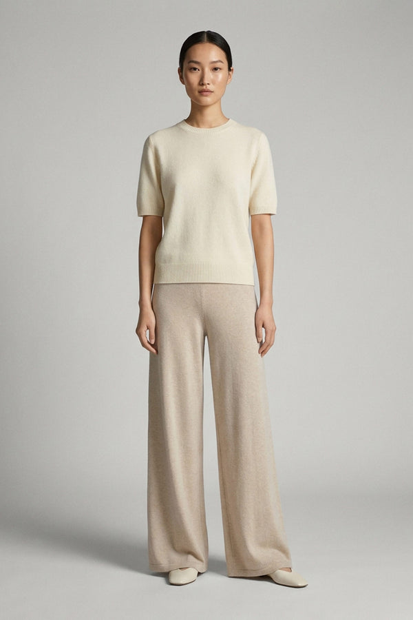 Ivory Pure Cashmere Crew Neck Short-sleeve Sweater