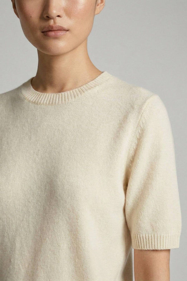 Ivory Pure Cashmere Crew Neck Short-sleeve Sweater