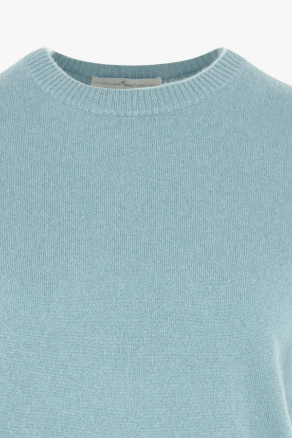 Girocollo Mezza Manica in Puro Cashmere Acquamarina