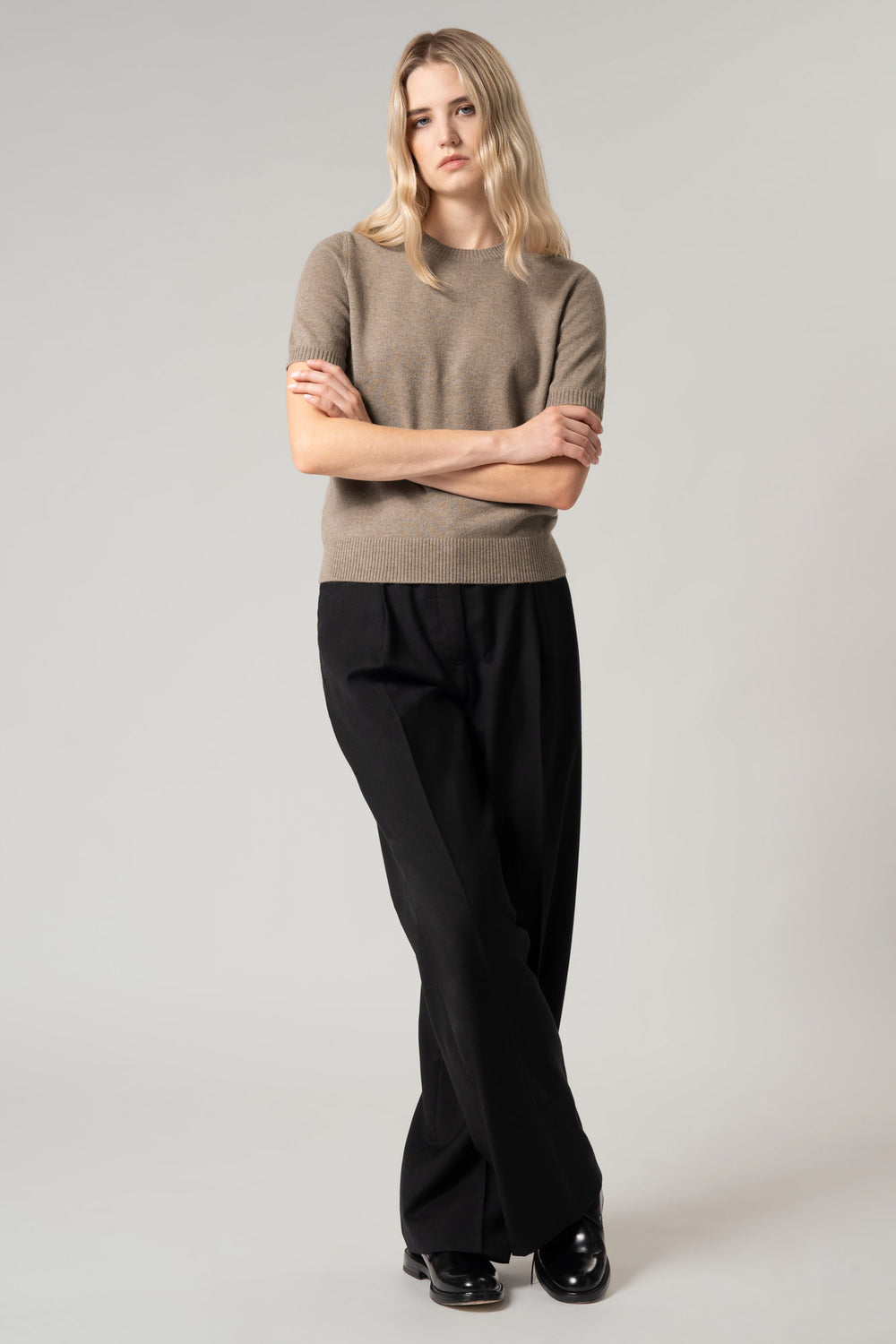 Girocollo Mezza Manica in Puro Cashmere Dune