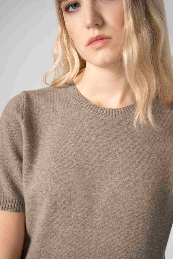 Girocollo Mezza Manica in Puro Cashmere Dune