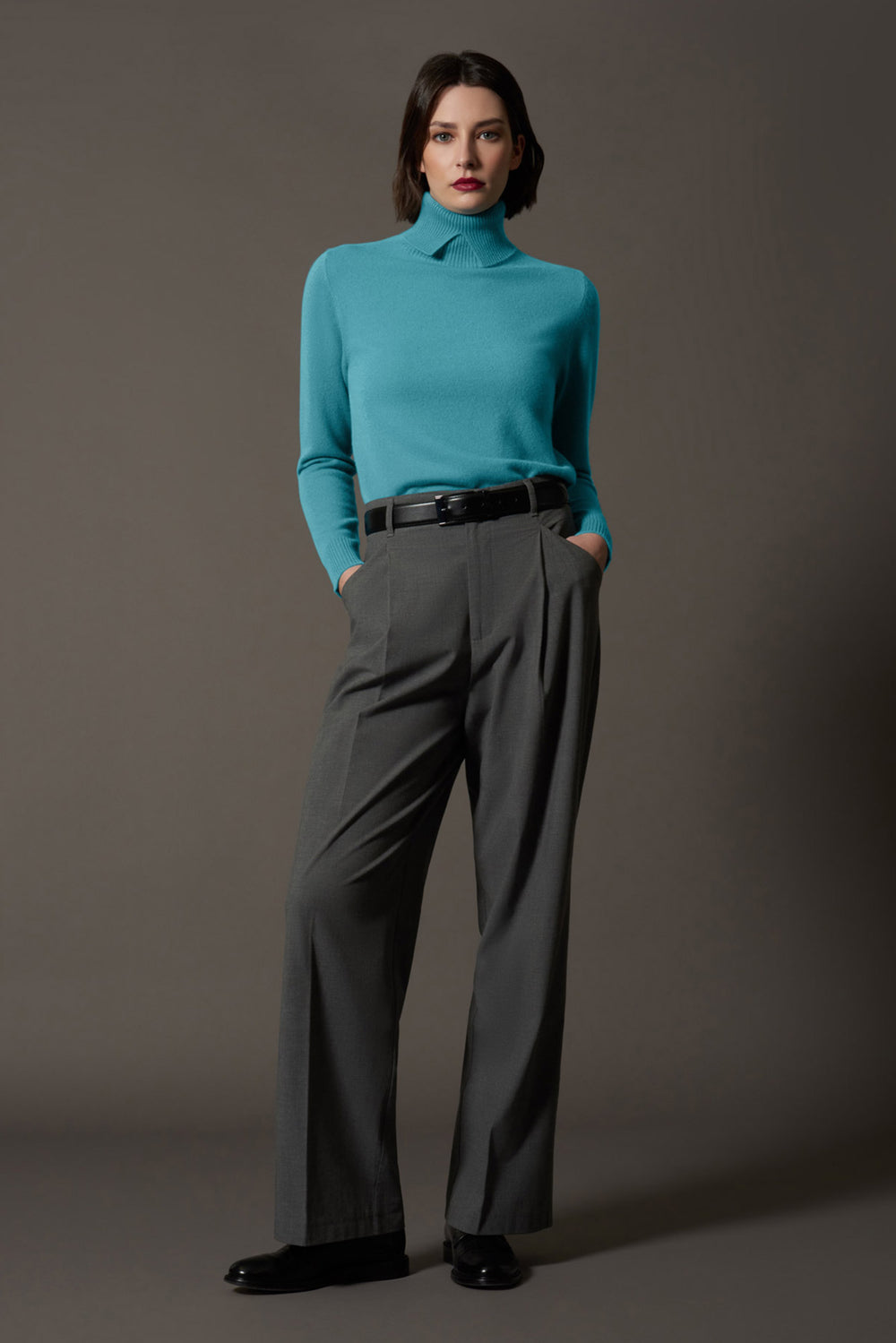 Dolcevita con Spacchetto in Puro Cashmere Turchese