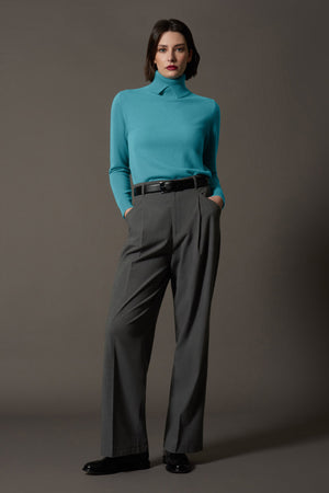 Dolcevita con Spacchetto in Puro Cashmere Turchese