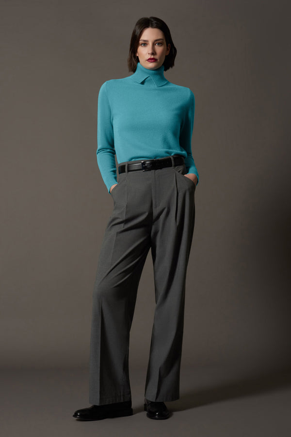 Dolcevita con Spacchetto in Puro Cashmere Turchese