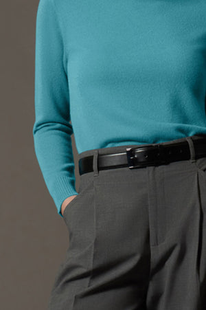 Dolcevita con Spacchetto in Puro Cashmere Turchese