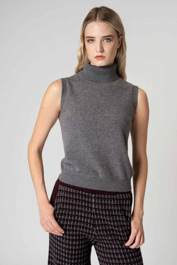 Dolcevita Senza Maniche in Puro Cashmere Loden