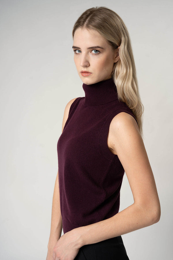 Dolcevita Senza Maniche in Puro Cashmere Acero