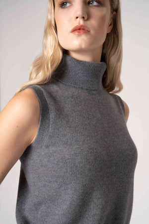 Dolcevita Senza Maniche in Puro Cashmere Derby