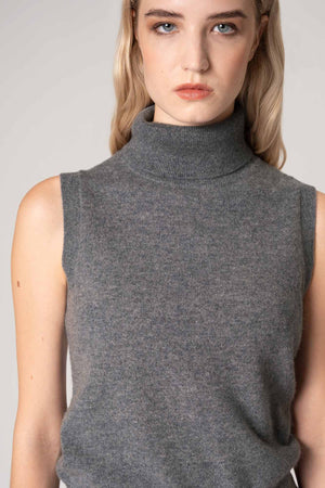 Dolcevita Senza Maniche in Puro Cashmere Derby