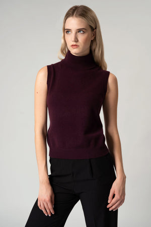 Dolcevita Senza Maniche in Puro Cashmere Rubino