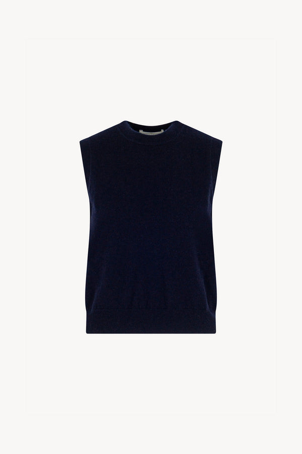 Girocollo Senza Maniche in Puro Cashmere Navy