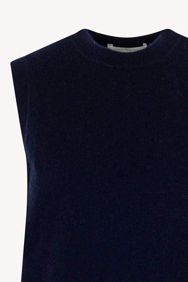 Girocollo Senza Maniche in Puro Cashmere Navy