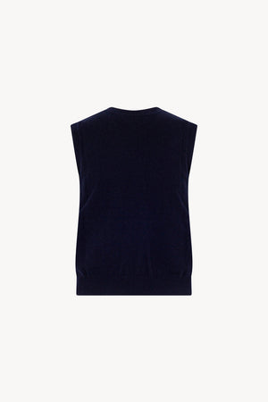 Girocollo Senza Maniche in Puro Cashmere Navy