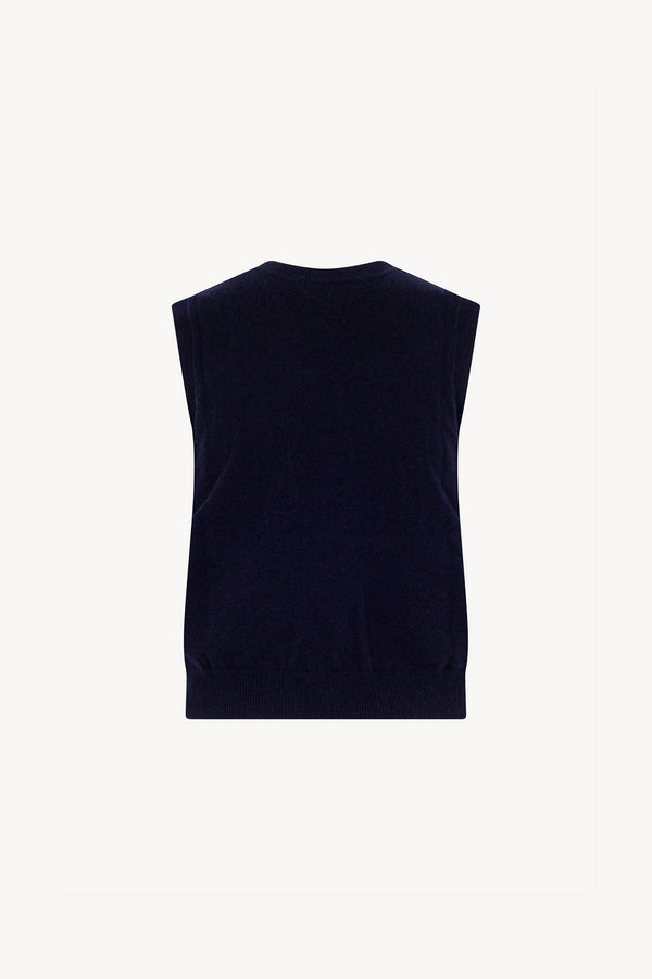 Girocollo Senza Maniche in Puro Cashmere Navy