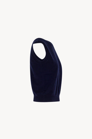 Girocollo Senza Maniche in Puro Cashmere Navy