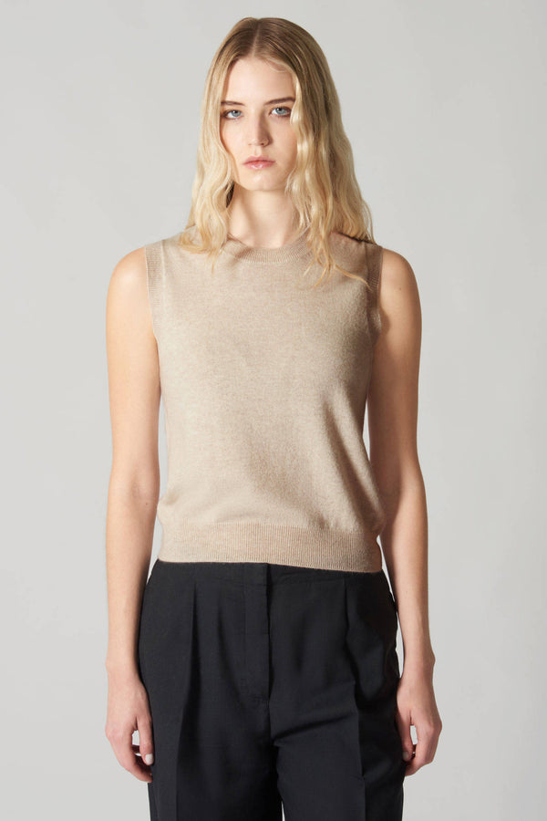 Girocollo Senza Maniche in Puro Cashmere Avena