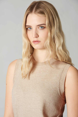 Girocollo Senza Maniche in Puro Cashmere Avena