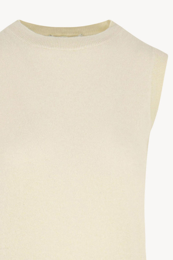 Girocollo Senza Maniche in Puro Cashmere Latte