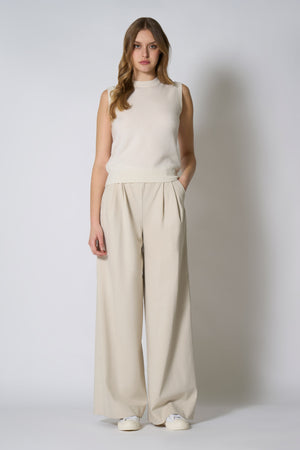 Girocollo Senza Maniche in Puro Cashmere Latte