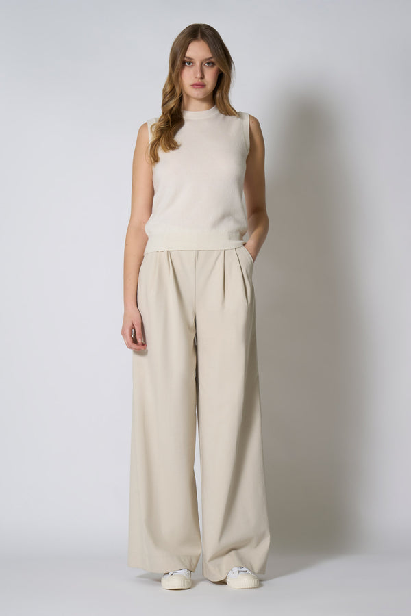 Girocollo Senza Maniche in Puro Cashmere Latte