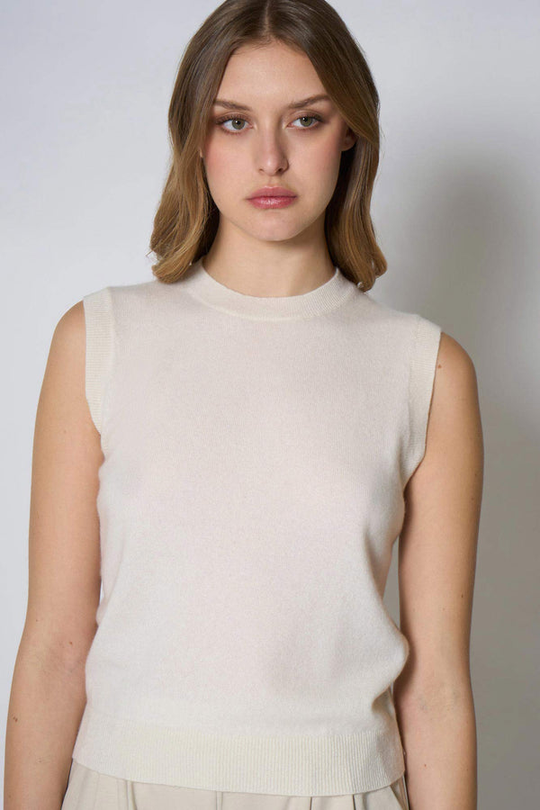 Girocollo Senza Maniche in Puro Cashmere Latte
