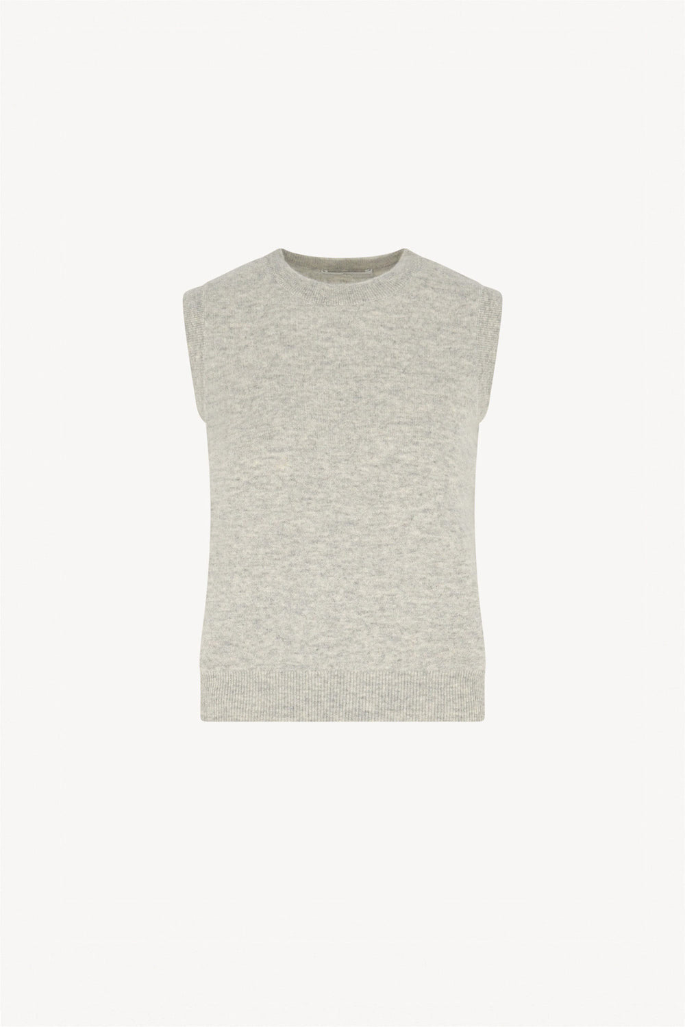 Pearl Gray Pure Cashmere Sleeveless Crew Neck Sweater