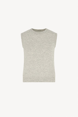 Pearl Gray Pure Cashmere Sleeveless Crew Neck Sweater