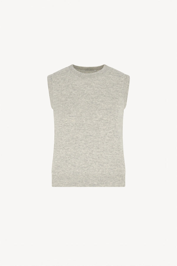Pearl Gray Pure Cashmere Sleeveless Crew Neck Sweater
