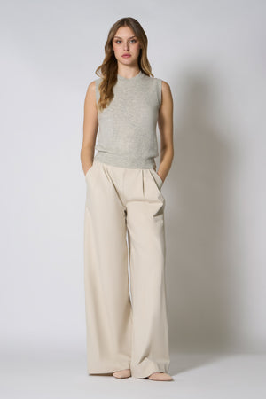 Pearl Gray Pure Cashmere Sleeveless Crew Neck Sweater