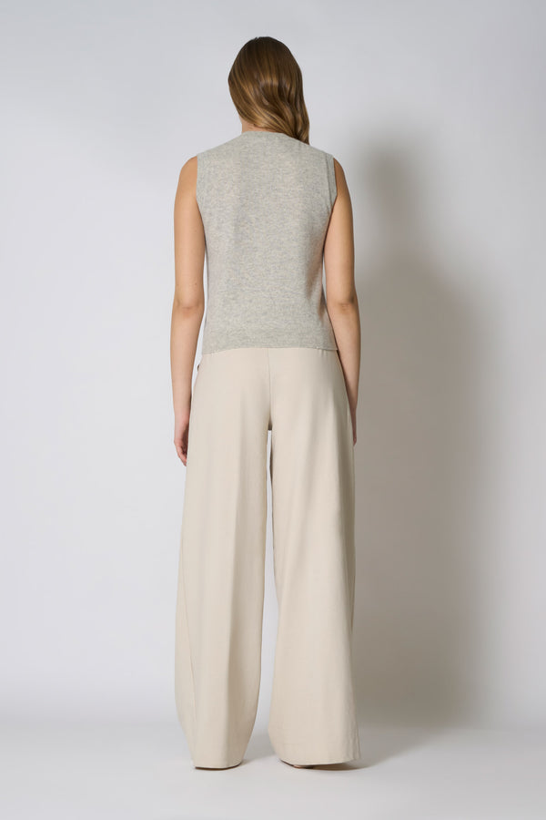 Pearl Gray Pure Cashmere Sleeveless Crew Neck Sweater