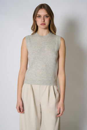 Girocollo Senza Maniche in Puro Cashmere Grigio Perla