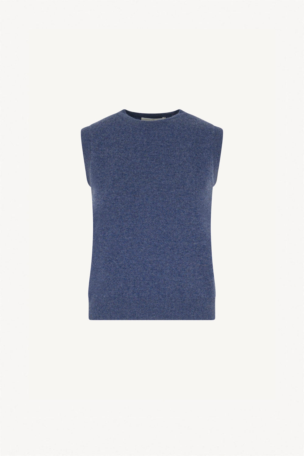 Girocollo Senza Maniche in Puro Cashmere Denim Scuro