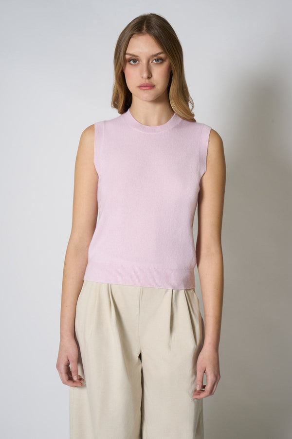 Girocollo Senza Maniche in Puro Cashmere Rosa