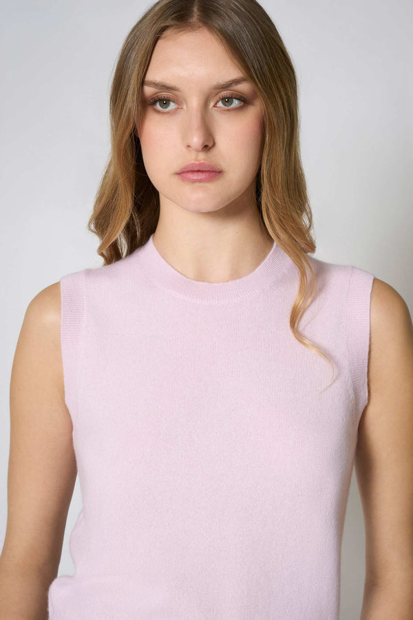 Girocollo Senza Maniche in Puro Cashmere Rosa