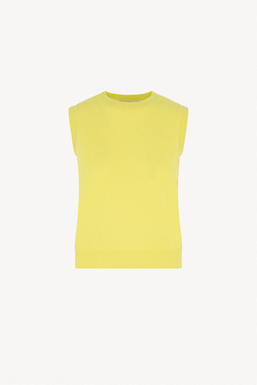 Yellow Pure Cashmere Sleeveless Crew Neck Sweater