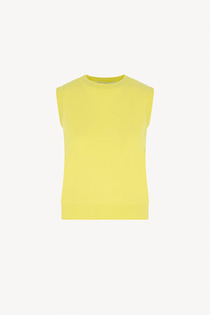 Yellow Pure Cashmere Sleeveless Crew Neck Sweater