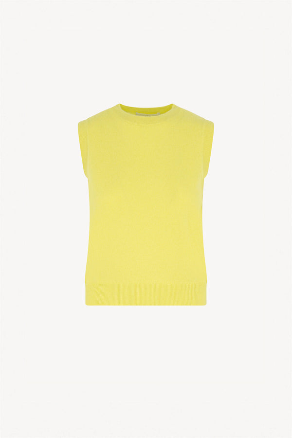 Yellow Pure Cashmere Sleeveless Crew Neck Sweater