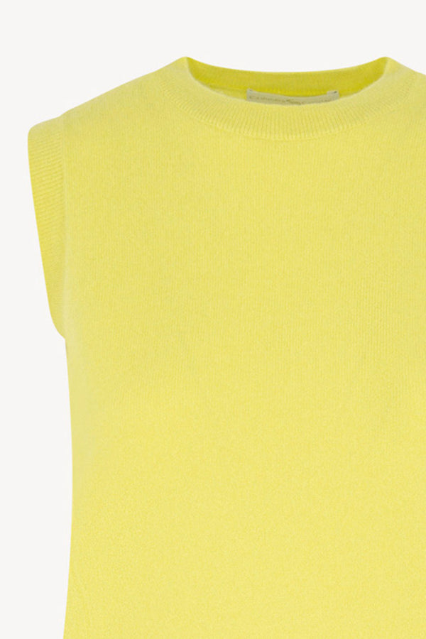 Yellow Pure Cashmere Sleeveless Crew Neck Sweater