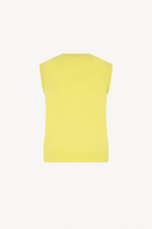 Yellow Pure Cashmere Sleeveless Crew Neck Sweater