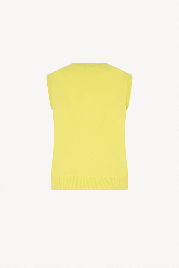 Yellow Pure Cashmere Sleeveless Crew Neck Sweater
