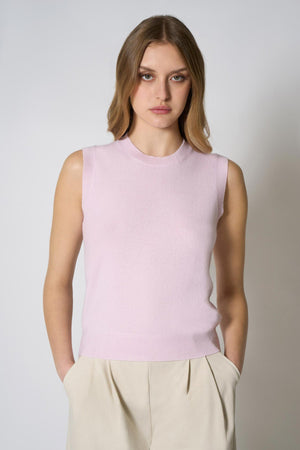 Yellow Pure Cashmere Sleeveless Crew Neck Sweater