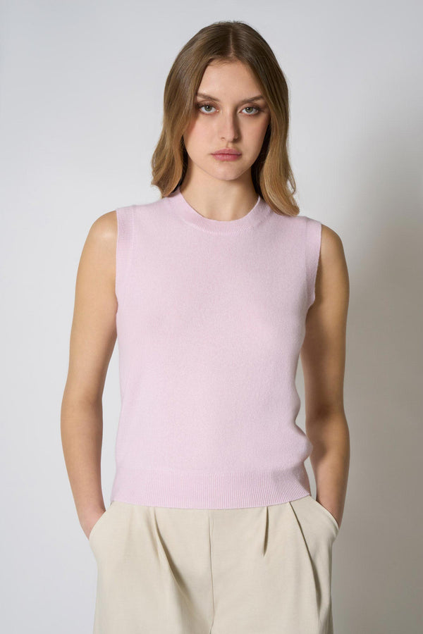 Yellow Pure Cashmere Sleeveless Crew Neck Sweater