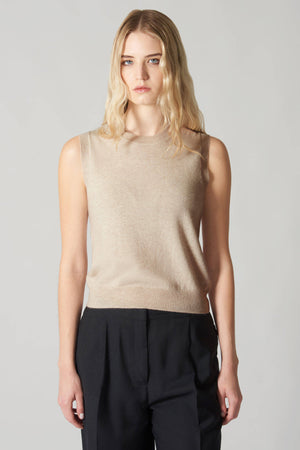 Girocollo Senza Maniche in Puro Cashmere Silver