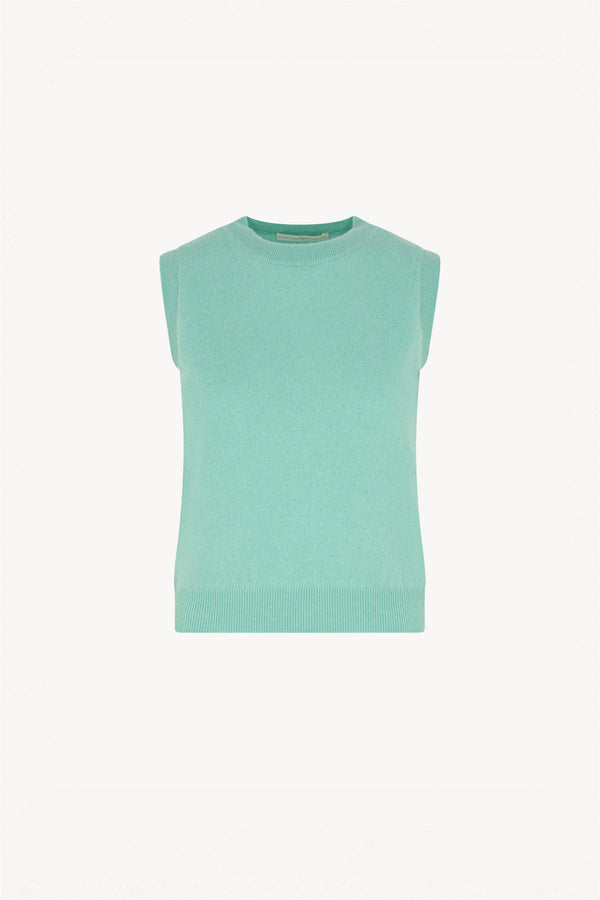 Girocollo Senza Maniche in Puro Cashmere Acqua
