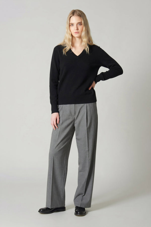 Pullover Scollo a V in Puro Cashmere Nero