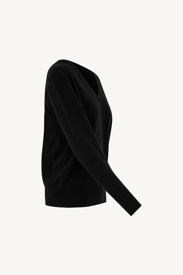 Pullover Scollo a V in Puro Cashmere Nero